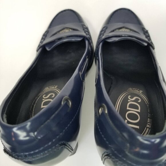 Tod's Women's Patent Leather Penny Loafer Pumps Blue Size EU 35/US 5 block heel - Picture 9 of 15